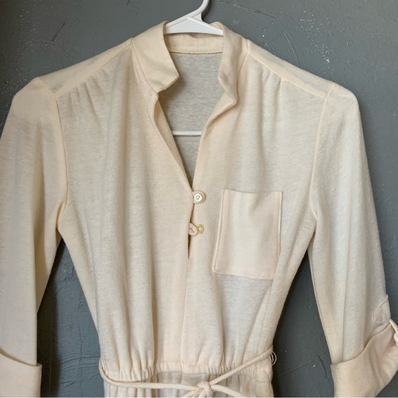 Vintage 70s Cream Knit Midi Dress | Sheer Sweater Dress small minimalist - Picture 2 of 14